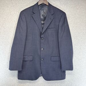 Andrew Fezza Mens Sports Coat Size 40L 3-Button Navy Blue Single Breasted Pocket